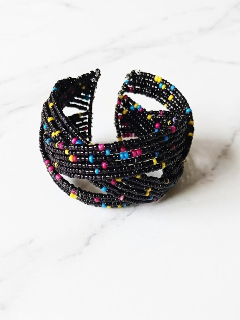 Black Multi-Bead Twisted Cuff Bracelet - Women Jewelry